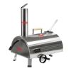 Silver Pizza Oven Outdoor 12" Semi-Automatic Rotatable Pizza Ovens Portable Stainless Steel Wood Fired Pizza Oven Pizza Maker with Built-in Thermomete