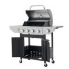 Propane Grill 4 Burner Barbecue Grill Stainless Steel Gas Grill with Side Burner and Thermometer for Outdoor BBQ, Camping