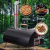 Black Pizza Oven Outdoor 12" Automatic Rotatable Pizza Ovens Portable Stainless Steel Wood Fired Pizza Oven Pizza Maker with Built-in Thermometer Pizz