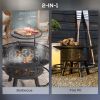 Outsunny 2-in-1 Fire Pit, BBQ Grill, 33" Portable Wood Burning Firepit with Adjustable Cooking Grate, Pan and Poker