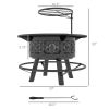 Outsunny 2-in-1 Fire Pit, BBQ Grill, 33" Portable Wood Burning Firepit with Adjustable Cooking Grate, Pan and Poker